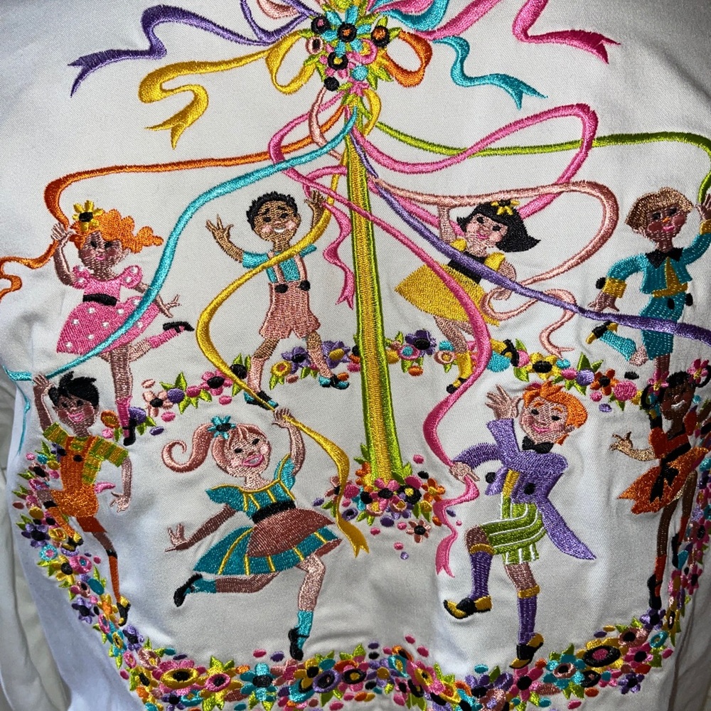 Bob Mackie XS Wearable Art May Pole Shirt White - Picture 6 of 12